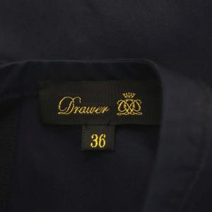 Drawer コットンドビー ノーカラーブラウス オーバーサイズ チュニック丈 36 紺