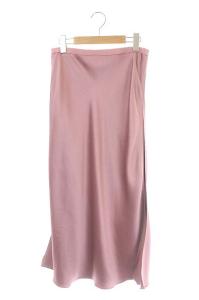 サテンサイド切り替えフレアスカート ロング 36 ピンク