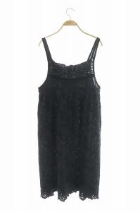 GASA ウールコットン刺繍デザイン キャミソールワンピース ロング ブラック