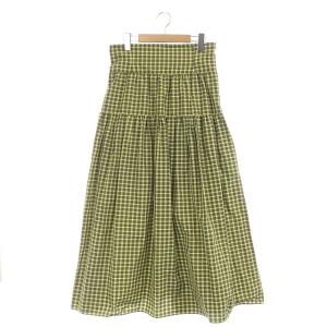 20SS チェックタフタロングスカート 38 カーキ