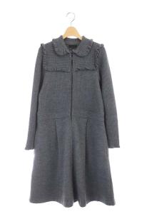 ウールジップアップフリルワンピース ロング グレー