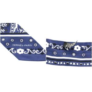 HERMES ツイリー スカーフ Peuple du Vent 風の民 ペイズリー柄 総柄 ネイビー