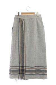 ebure ウールフリンジラップスカート ロング ストライプ 38 グレー