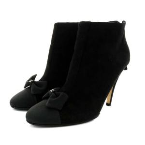 CHANEL ココマーク ブーティ リボン 25.0cm 黒 G31332