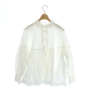 nest Robe フリルカラーギャザーブラウス バックデザイン ハイネック ホワイト