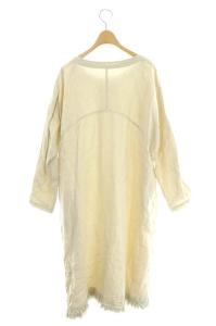 nest Robe 裾フリンジ リネン タック ワンピース 長袖 ライトベージュ
