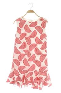 フルーツジャガード ワンピース ひざ丈 36 レッド