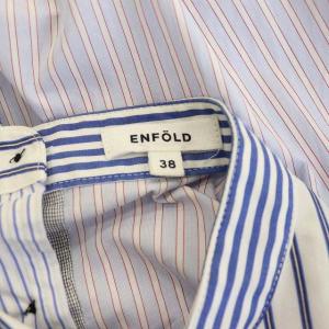 ENFOLD マルチストライプアシンメトリーシャツ ホワイト