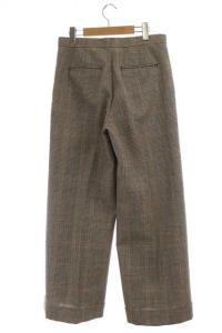 Drawer グレンチェックワイドパンツ ストレート ロールアップ ジッパーフライ 40 ライトベージュ 茶 ブラウン