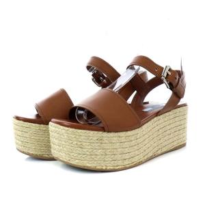 PRADA サンダル プラットフォーム ウエッジソール エスパドリーユ レザー 34 ブラウン