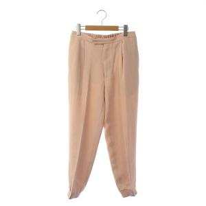 シルク バックゴム シャーリングパンツ スラックス テーパード 裾リブ タック 38 ピンク