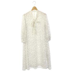 21SS スターレタードプリントワンピース 八分袖 膝丈 フレア 38 ホワイト ブラック