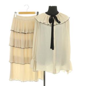 20AW プリーツバイカラーブラウス×プリーツレイヤード セットアップ 上下 36 ベージュ