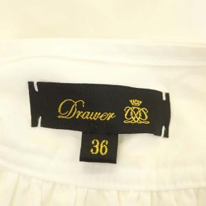 Drawer コットンタイプライター ノーカラーブラウス シャツ 長袖 比翼ボタン 36 ホワイト