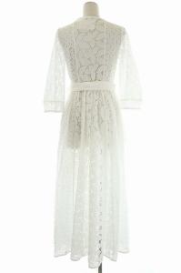 MYLAN 総カットワークワンピース 九分袖 フレア リボンベルト S ホワイト