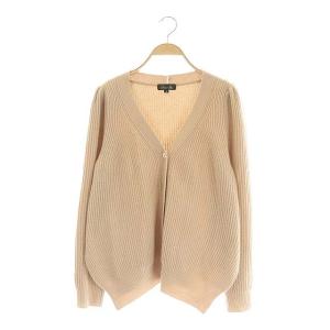 カシミヤ混リブニットカーディガン Vネック 前開き ライトブラウン