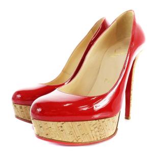 パンプス パテントレザー ハイヒール コルクヒール 厚底 34.5 レッド