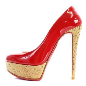 Christian Louboutin パンプス パテントレザー ハイヒール コルクヒール 厚底 34.5 レッド