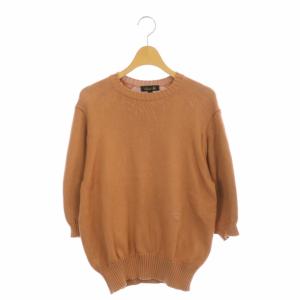 7Gコットン天竺クルーネックニット セーター 七分袖 1 茶 ブラウン