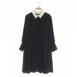 20AW Aラインシャツプリーツワンピース ロング ドット ブラック ホワイト
