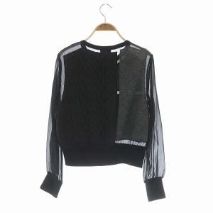 LANVIN コレクション COLLECTION 異素材切替ニットカーディガン 38 ブラック