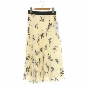 21SS アートプリント プリーツスカート ロング 38 ホワイト ブラック