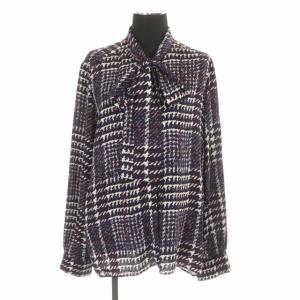 チェックプリントボウタイブラウス 38 ブルー