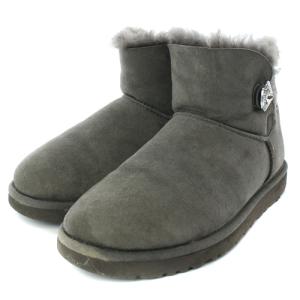 UGG australia MINI BAILEY BUTTON BLING ムートンブーツ ショート 24cm グレー