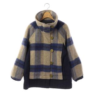 20AW チェックコンビウールジャケット アウター 切替 金ボタン 36 ベージュ ブルー