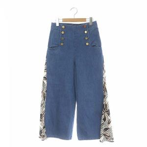 Grace Class 21SS フラワープリントマリンデニムパンツ ワイド 金ボタン 36 ブルー