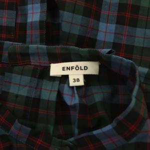 ENFOLD チェックロングスタンドカラーシャツ 長袖 38 グリーン レッド ブラック