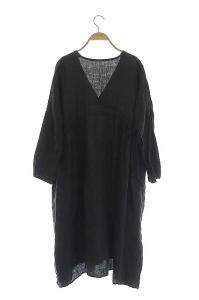 nest Robe リネンVネックワンピース チャコールグレー