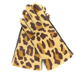 手袋 グローブ ハラコ ラムレザー レオパード柄 7 ブラウン