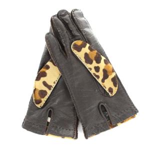 PRADA 手袋 グローブ ハラコ ラムレザー レオパード柄 7 ブラウン