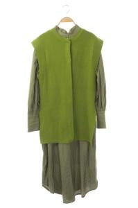 AMERI MANY WAY VEST LAYERED SHIRT DRESS M カーキ