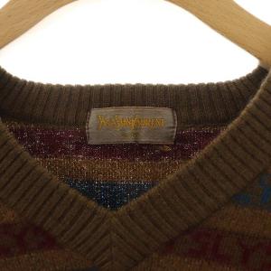 YVES SAINT LAURENT 総柄ウールニットセーター M ブラウン