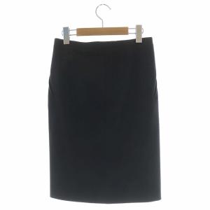 HERMES ウールタイトスカート 膝丈 タック フロントジッパー 34 ダークグレー