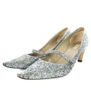 パンプス ストラップ ポインテッドトゥ ハイヒール グリッター 38 シルバー