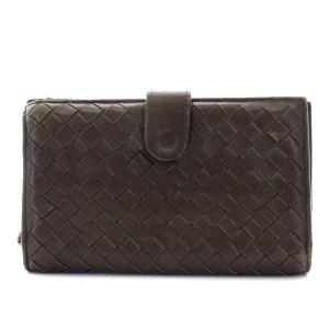 121060イントレチャート 二つ折り財布 レザー ゴールド金具 ブラウン