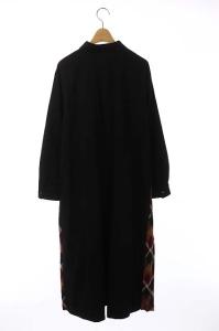 BLUE LABEL CRESTBRIDGE チェック柄ウール混ワンピース ロング 切替 ボルドー ブラック ブラウン