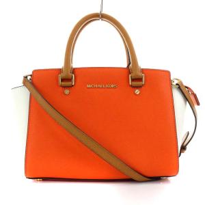 ハンドバッグ ショルダーバッグ 2WAY レザー ゴールド金具 バイカラー オレンジ ホワイト