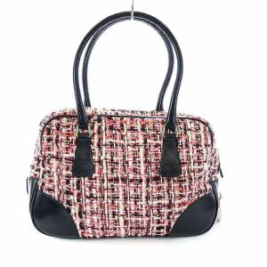 PRADA ミニボストンバッグ レザー ツイード切替 ピンク