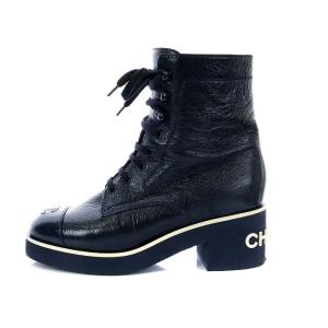 CHANEL 21SS ショートブーツ チャンキーヒール ココマーク 40C ネイビー