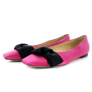 パンプス フラット スクエアトゥ リボンモチーフ サテン 39.5 ピンク