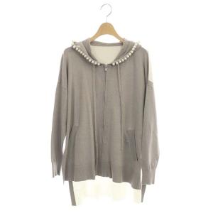 パールニットジップアップパーカー 36 グレー