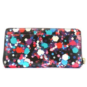 kate spade new york 長財布 ラウンドファスナー ゴールド金具 レザー 総柄 マルチカラー ピンク ブラック