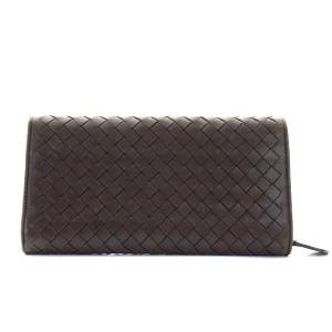 BOTTEGA VENETA イントレチャート コンチネンタルウォレット 長財布 フラップ ラムレザー ブラウン