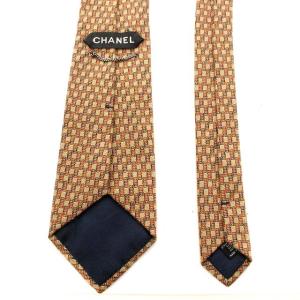 CHANEL ココマーク ネクタイ ワイド 総柄 シルク ブラウン