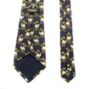 CHANEL ココマーク ネクタイ ワイド シルク ラクダ柄 ネイビー
