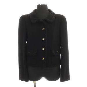 CHANEL 95A セットアップ 上下 ステンカラー パンツ ココマークボタン チュールトリム ウール 38